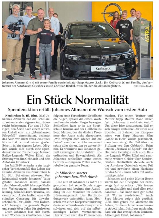 Spendenaktion erfüllt Johannes Altmann den Wunsch vom ersten Auto